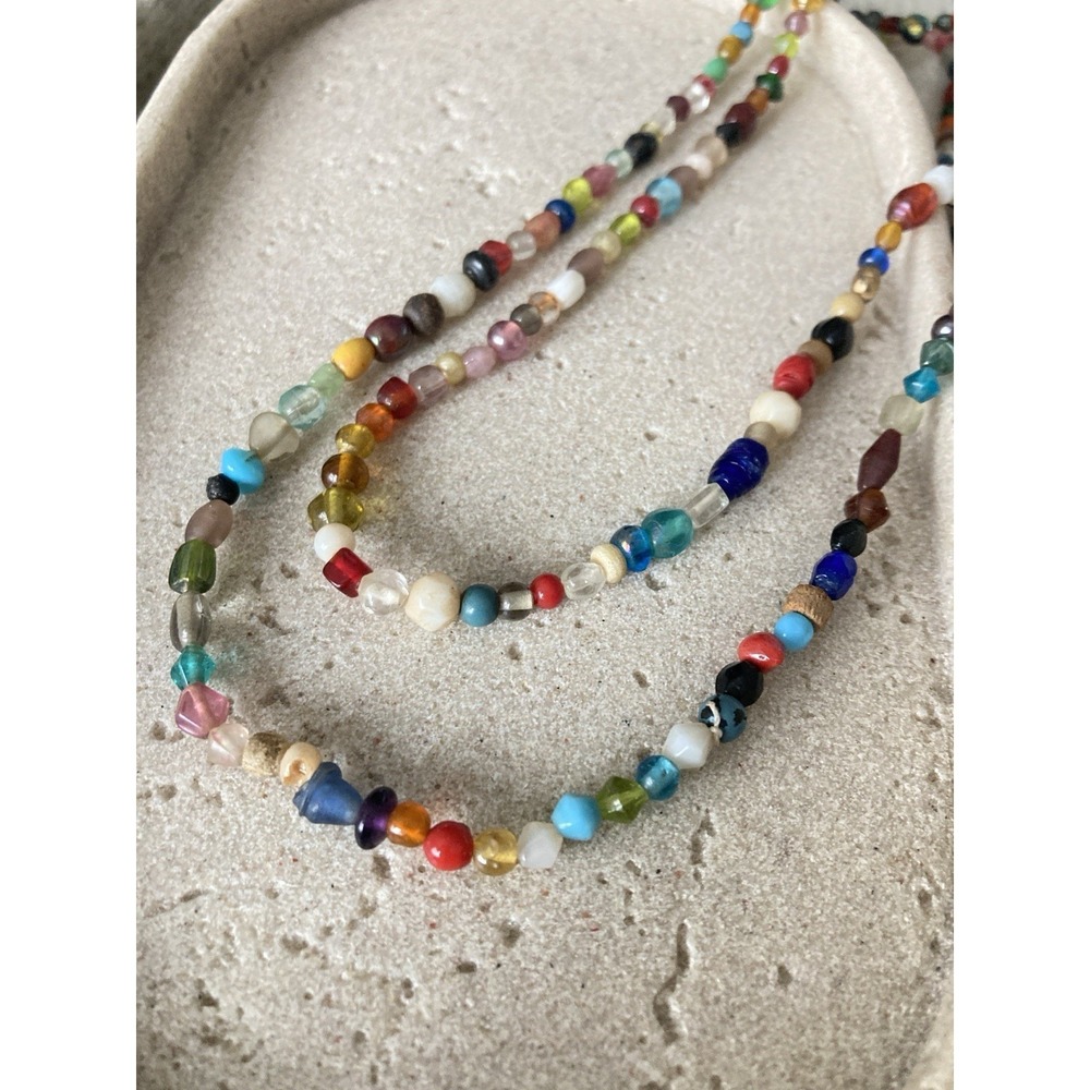 Long Multicolor Beaded Necklace Boho Glass Acrylic Mixed Bead Colorful Rainbow
